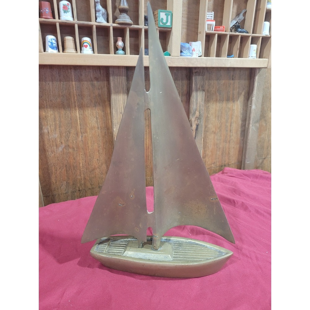 Vintage Brass Sailboat Figurine 13x8 inches - Picture 12 of 12